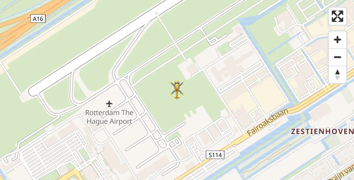 Vluchtroute Traumahelikopter van Rotterdam The Hague Airport naar Rotterdam The Hague Airport