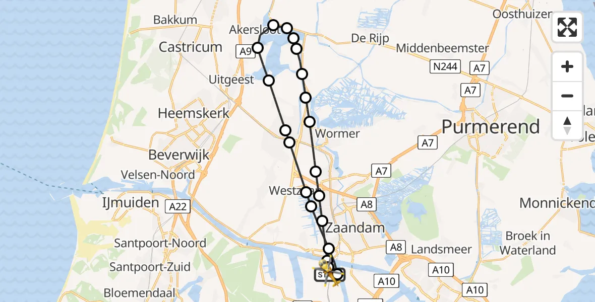 Vluchtroute Traumahelikopter van Amsterdam Heliport naar Amsterdam Heliport