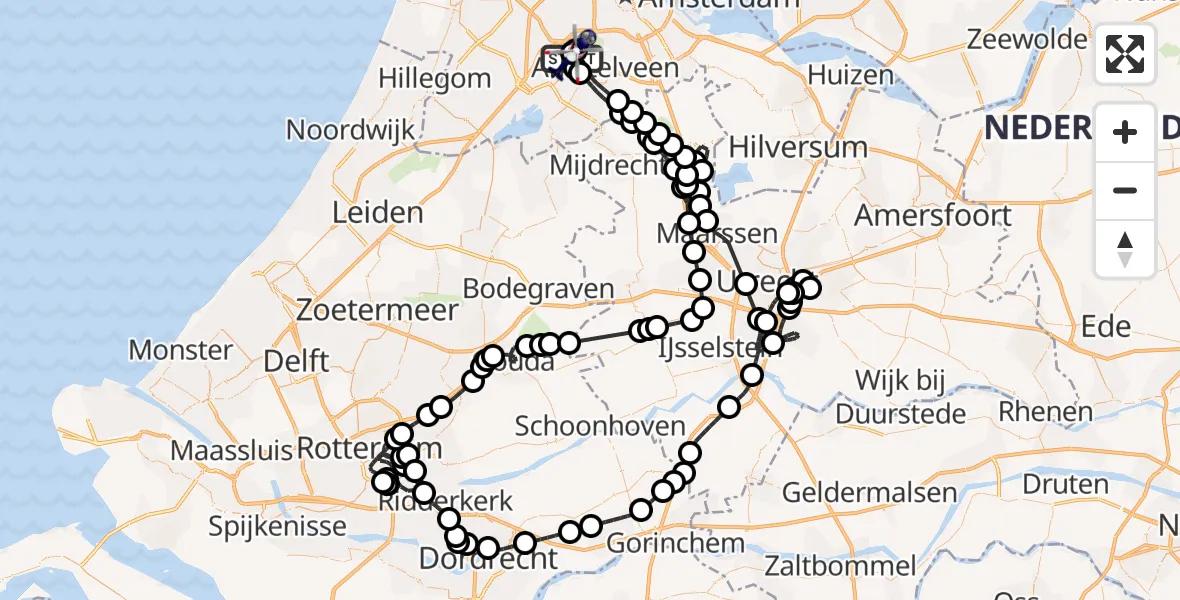 Vluchtroute Politiehelikopter van Amsterdam Vliegveld Schiphol naar Amsterdam Vliegveld Schiphol