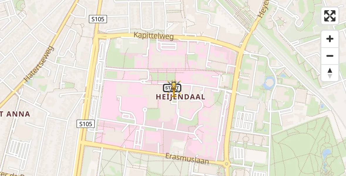 Vluchtroute Traumahelikopter van Radboud Universitair Medisch Centrum naar Radboud University Medical Center Heliport