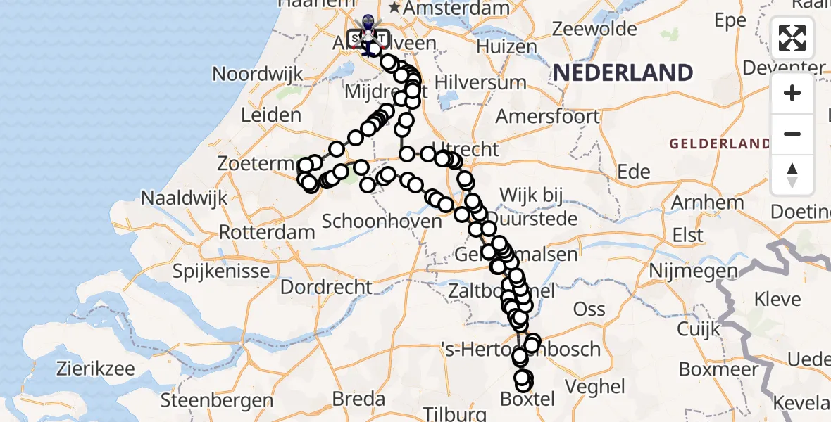 Vluchtroute Politiehelikopter van Amsterdam Vliegveld Schiphol naar Amsterdam Vliegveld Schiphol