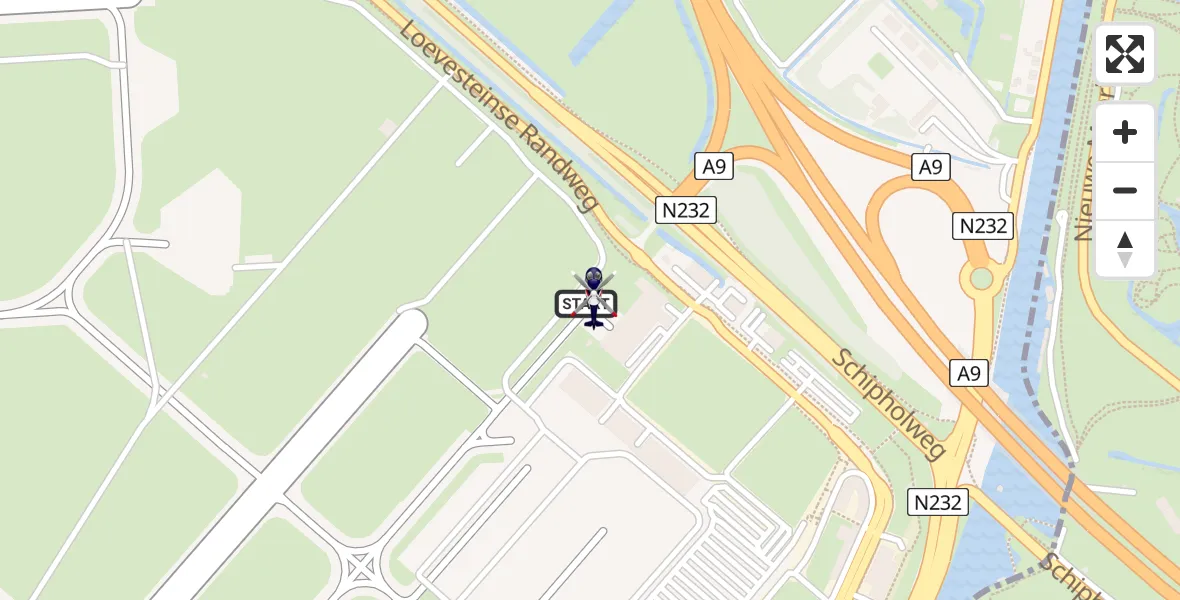 Routekaart van de vlucht: Politiehelikopter naar Amsterdam Vliegveld Schiphol