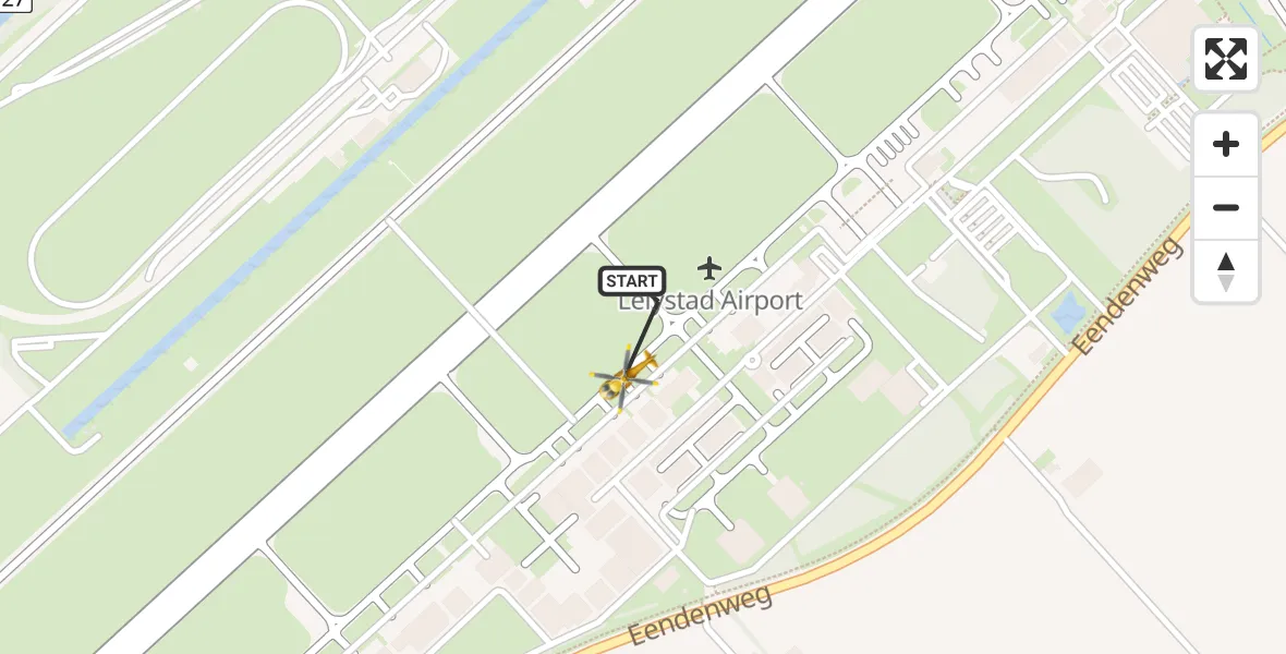Vluchtroute Traumahelikopter van Lelystad Airport naar Lelystad Airport