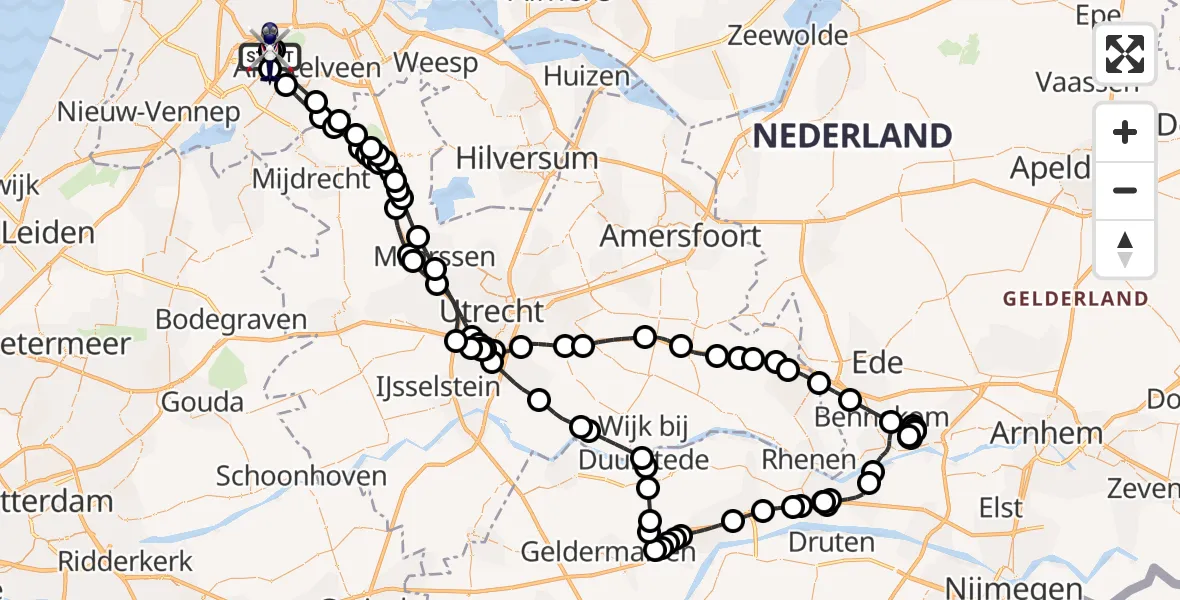 Vluchtroute Politiehelikopter van Amsterdam Vliegveld Schiphol naar Amsterdam Vliegveld Schiphol