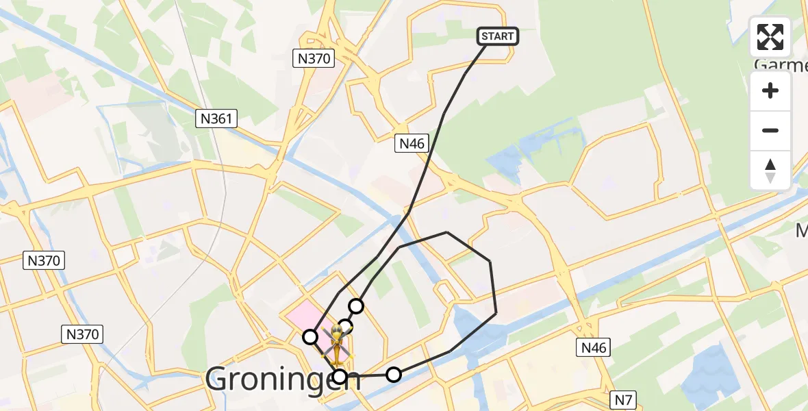 Vluchtroute Traumahelikopter van Groningen naar Universitair Medisch Centrum Groningen
