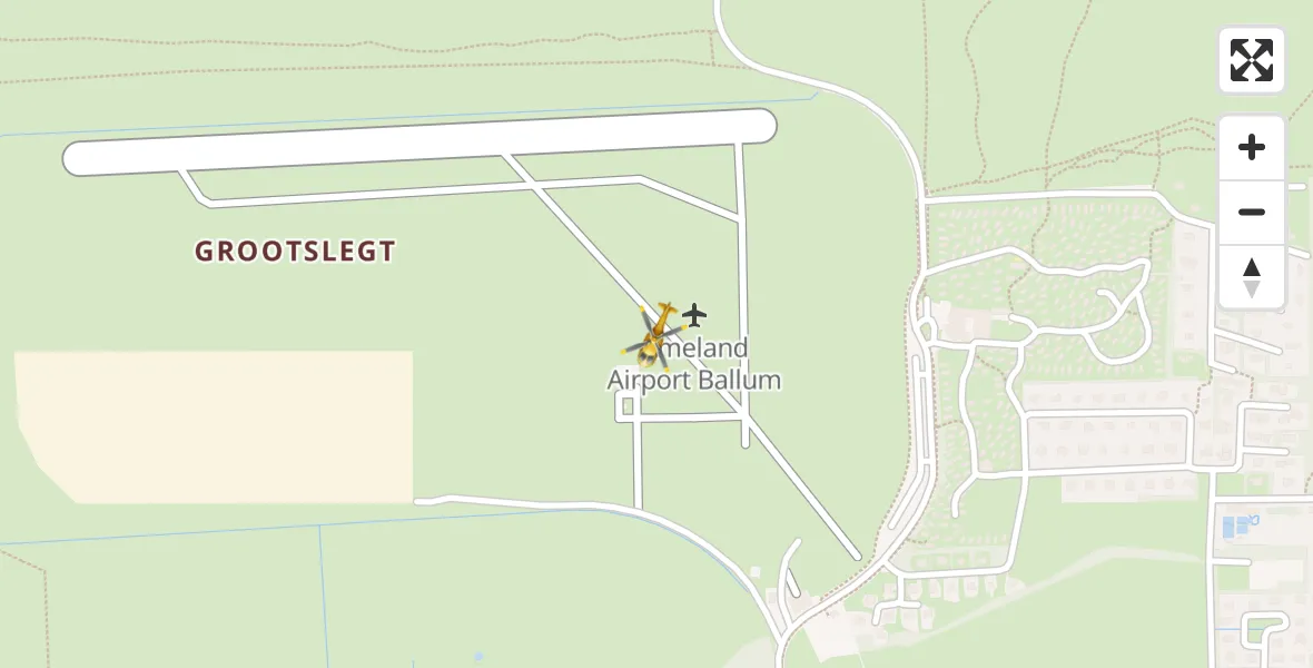 Vluchtroute Ambulancehelikopter van Ameland Vliegveld Ballum naar Ameland Vliegveld Ballum