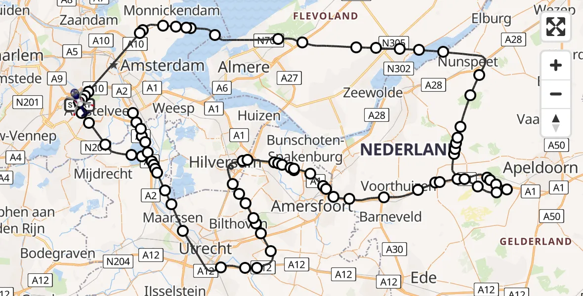 Vluchtroute Politiehelikopter van Amsterdam Vliegveld Schiphol naar Amsterdam Vliegveld Schiphol