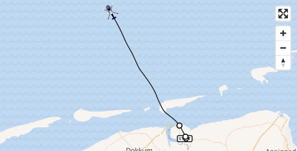 Vluchtroute Politiehelikopter van Marnewaard Heliport naar Noordzee