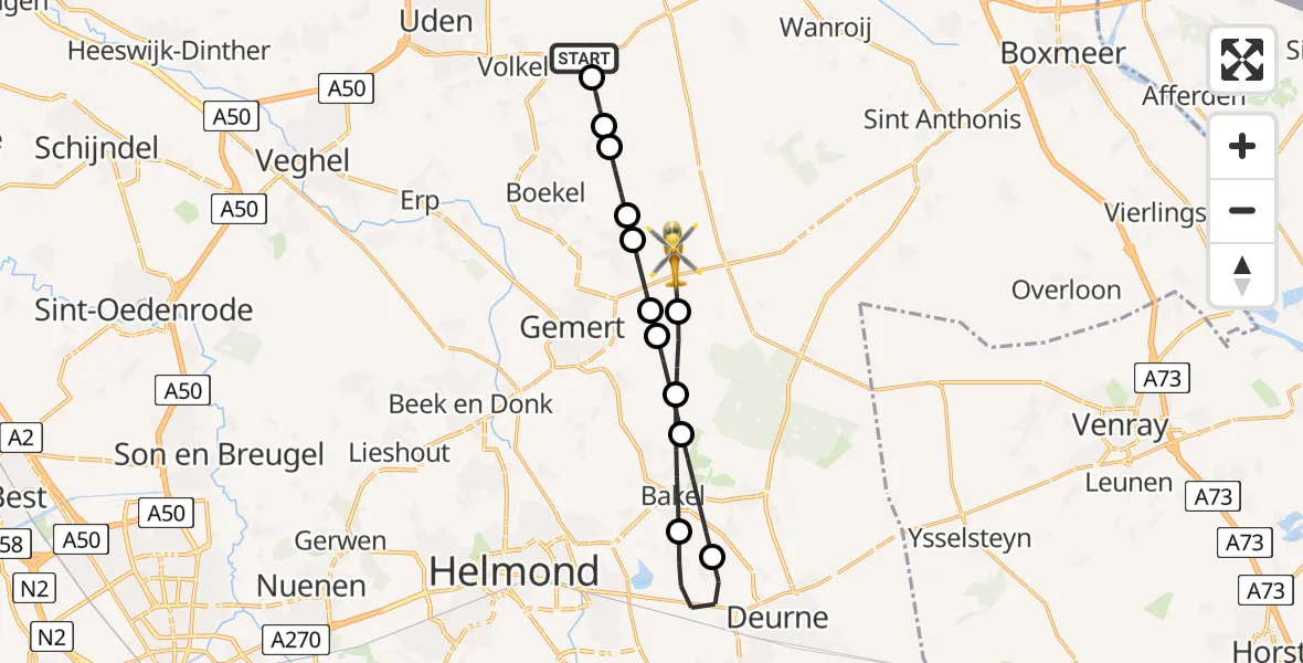Vluchtroute Traumahelikopter van Vliegbasis Volkel naar Elsendorp