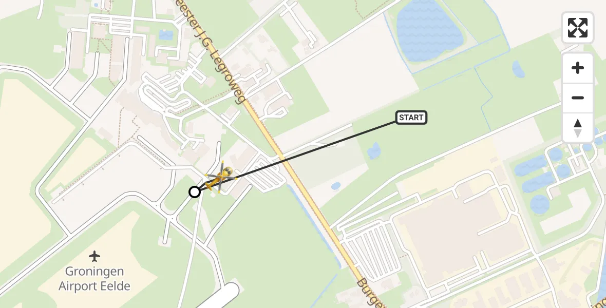 Vluchtroute Traumahelikopter van Eelde naar Groningen Airport Eelde