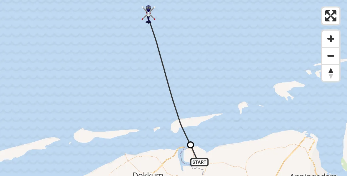 Vluchtroute Politiehelikopter van Lauwersoog naar Noordzee