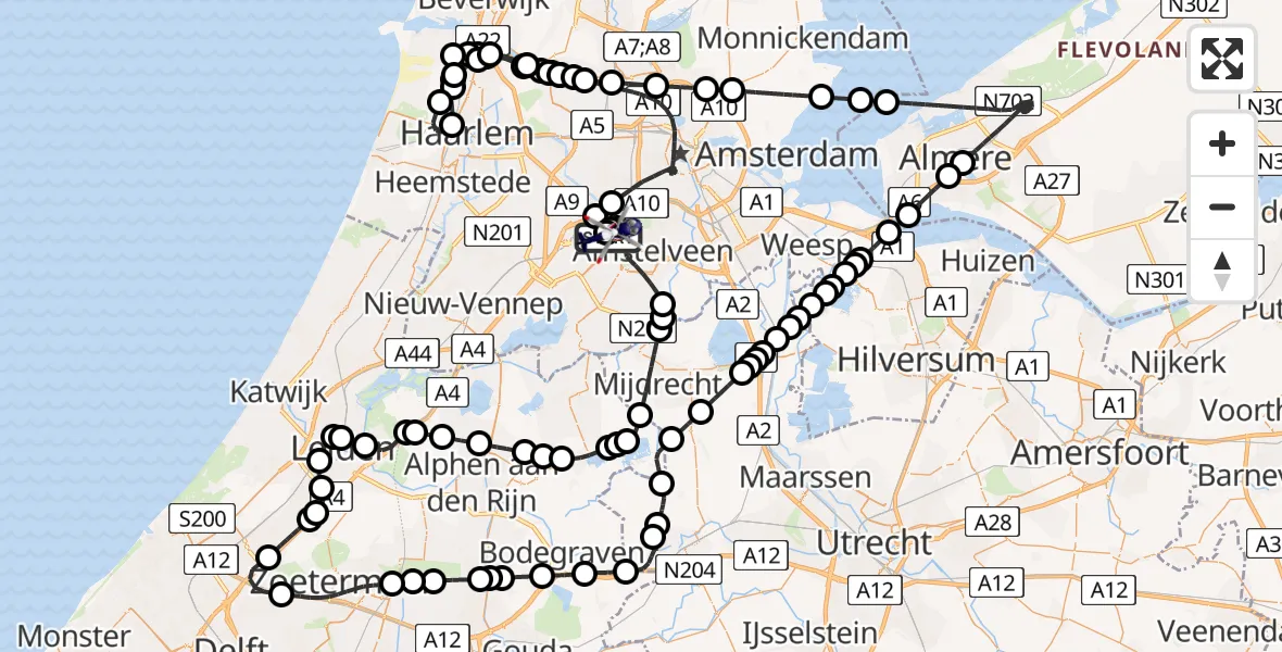 Vluchtroute Politiehelikopter van Amsterdam Vliegveld Schiphol naar Amsterdam Vliegveld Schiphol