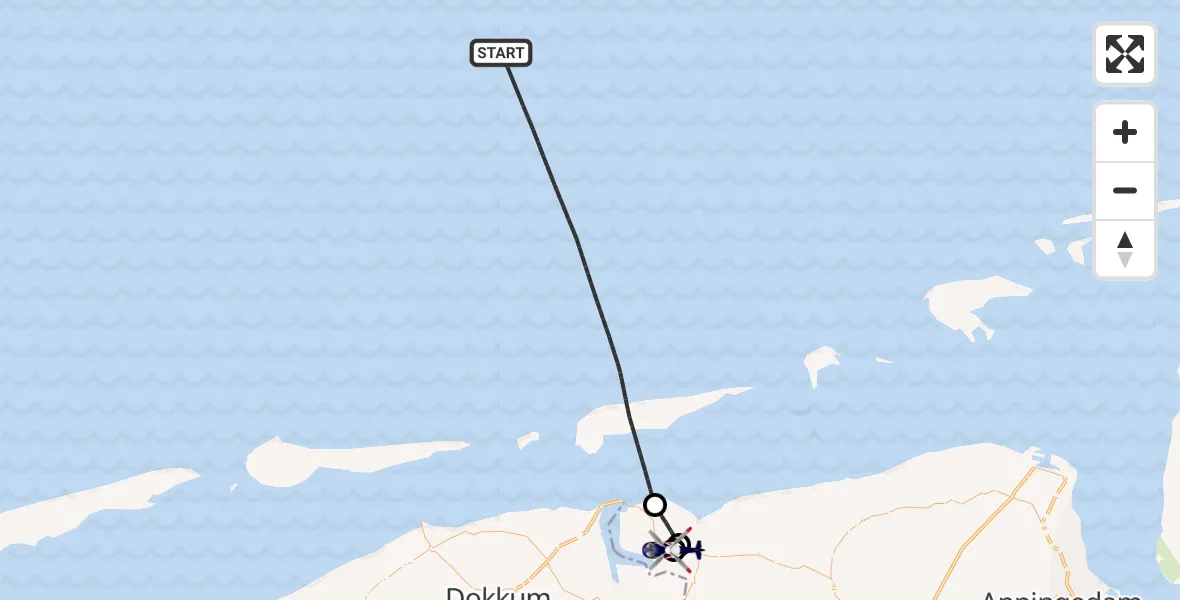 Vluchtroute Politiehelikopter van Noordzee naar Lauwersoog