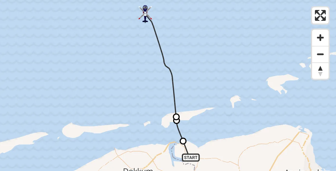 Vluchtroute Politiehelikopter van Lauwersoog naar Noordzee