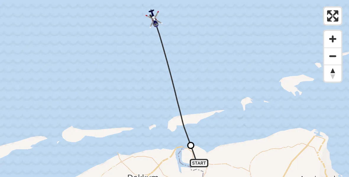 Vluchtroute Politiehelikopter van Lauwersoog naar Noordzee