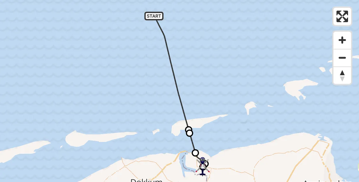 Vluchtroute Politiehelikopter van Noordzee naar Lauwersoog