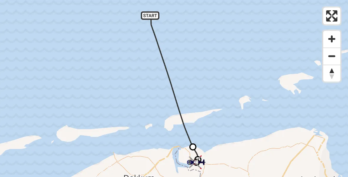 Vluchtroute Politiehelikopter van Noordzee naar Lauwersoog