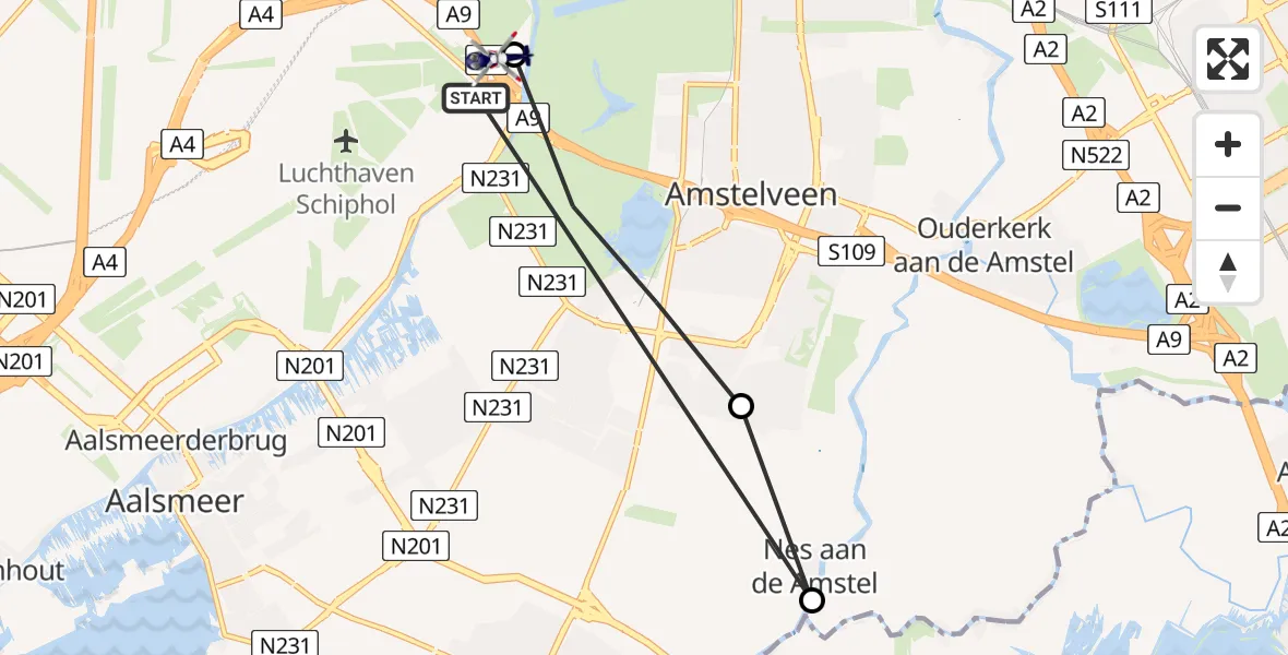 Vluchtroute Politiehelikopter van Amsterdam Vliegveld Schiphol naar Badhoevedorp