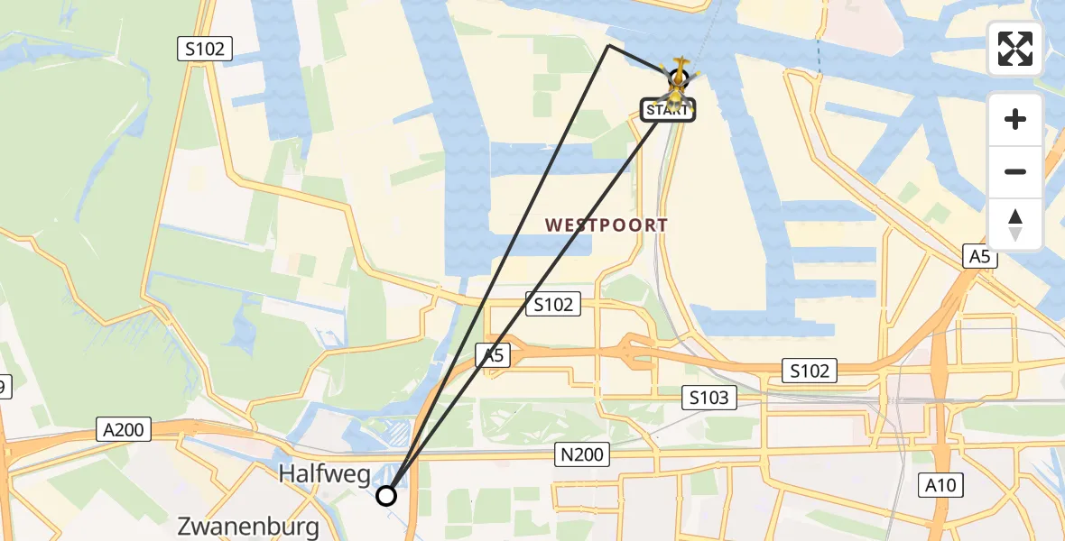 Vluchtroute Traumahelikopter van Amsterdam Heliport naar Amsterdam Heliport