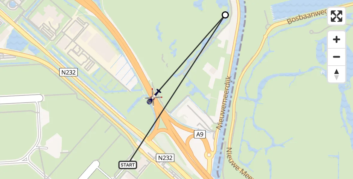 Vluchtroute Politiehelikopter van Amsterdam Vliegveld Schiphol naar Badhoevedorp