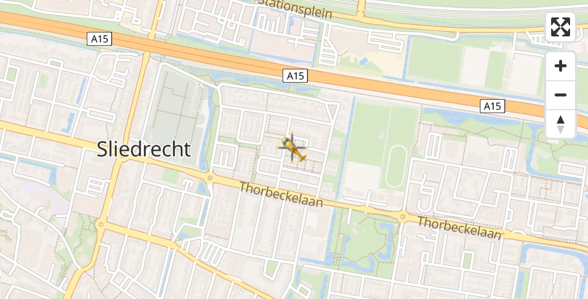 Vluchtroute Traumahelikopter van Sliedrecht naar Sliedrecht