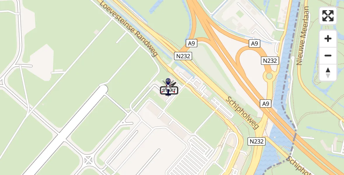 Vluchtroute Politiehelikopter van Amsterdam Vliegveld Schiphol naar Amsterdam Vliegveld Schiphol