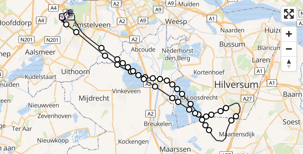 Vluchtroute Politiehelikopter van Amsterdam Vliegveld Schiphol naar Amsterdam Vliegveld Schiphol