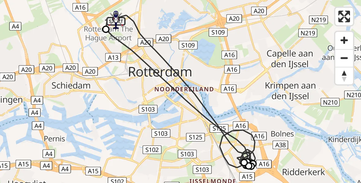 Vluchtroute Politiehelikopter van Rotterdam The Hague Airport naar Rotterdam The Hague Airport