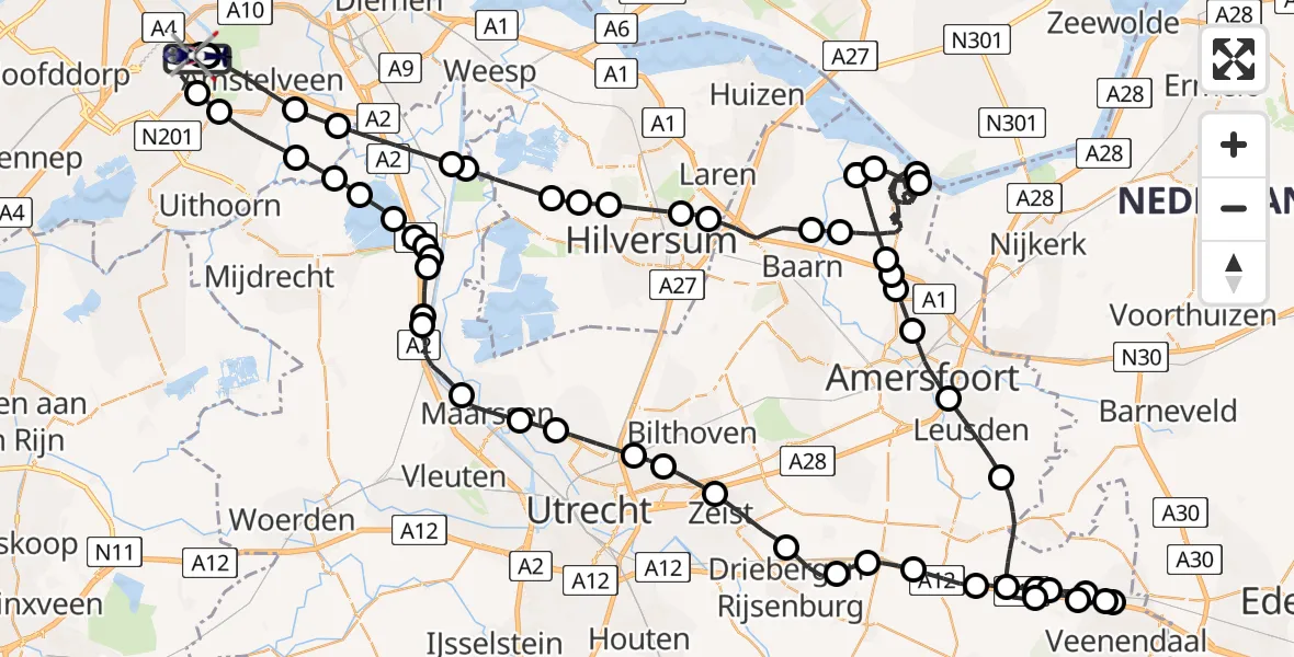 Vluchtroute Politiehelikopter van Amsterdam Vliegveld Schiphol naar Amsterdam Vliegveld Schiphol