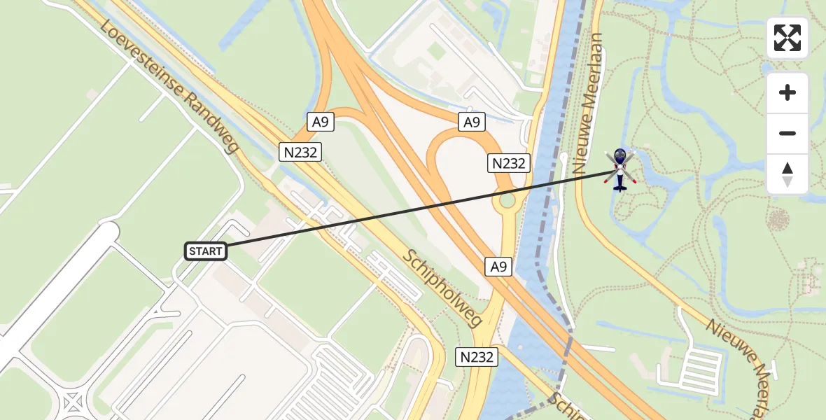 Vluchtroute Politiehelikopter van Amsterdam Vliegveld Schiphol naar Amstelveen