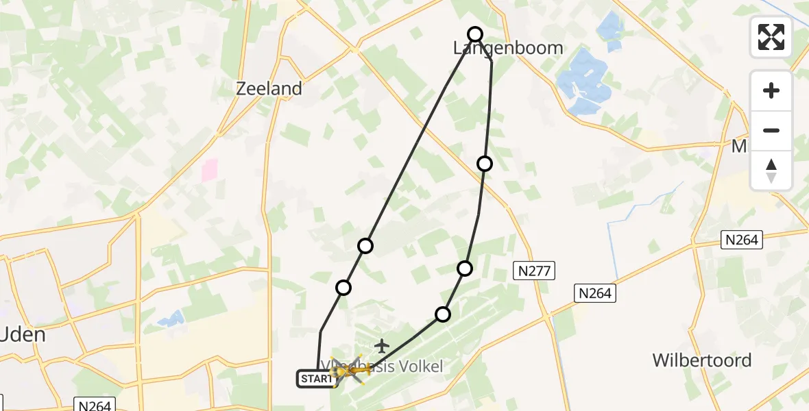 Vluchtroute Traumahelikopter van Vliegbasis Volkel naar Vliegbasis Volkel