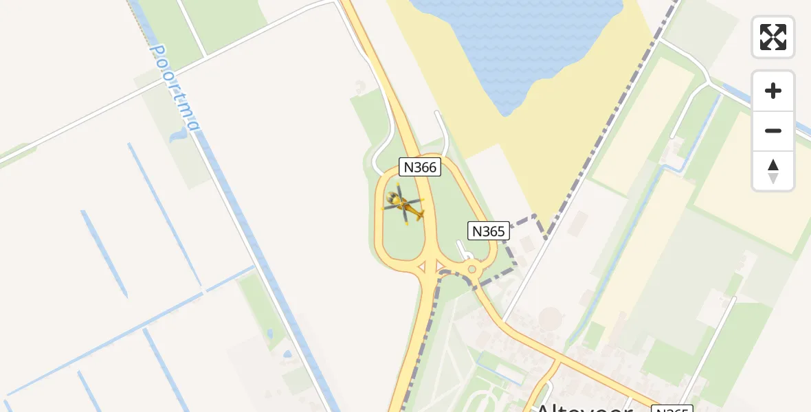 Vluchtroute Traumahelikopter van Nieuwe Pekela naar Nieuwe Pekela