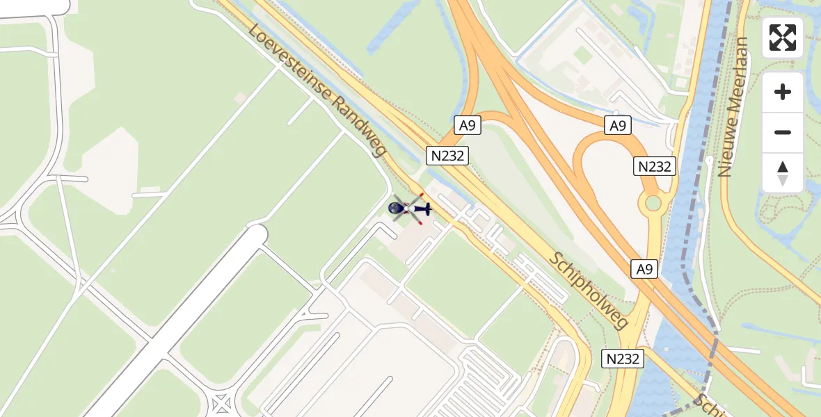 Vluchtroute Politiehelikopter van Amsterdam Vliegveld Schiphol naar Amsterdam Vliegveld Schiphol