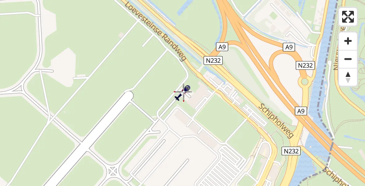 Vluchtroute Politiehelikopter van Amsterdam Vliegveld Schiphol naar Amsterdam Vliegveld Schiphol