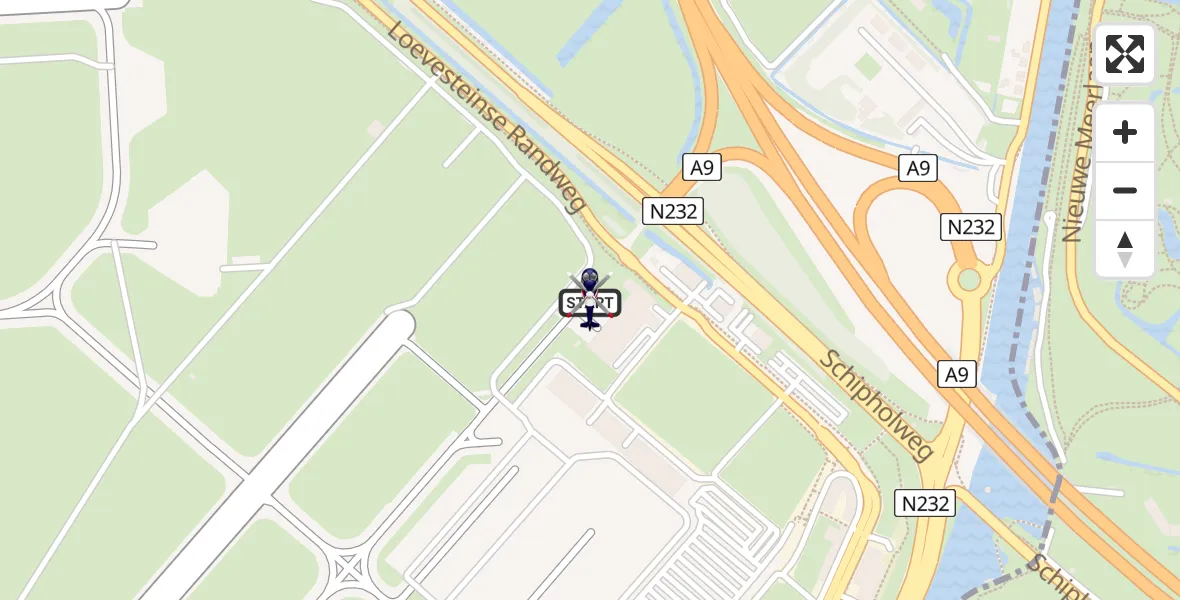 Vluchtroute Politiehelikopter van Amsterdam Vliegveld Schiphol naar Amsterdam Vliegveld Schiphol