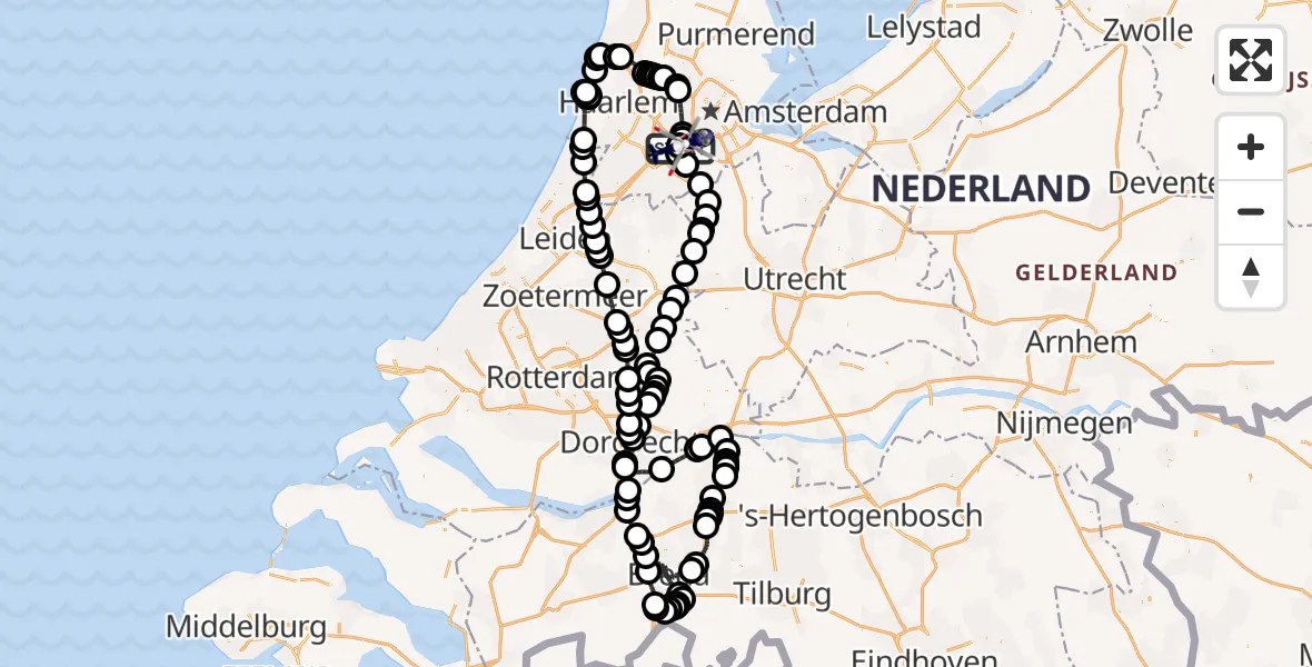 Routekaart van de vlucht: Politiehelikopter onderweg vanuit Amsterdam Vliegveld Schiphol
