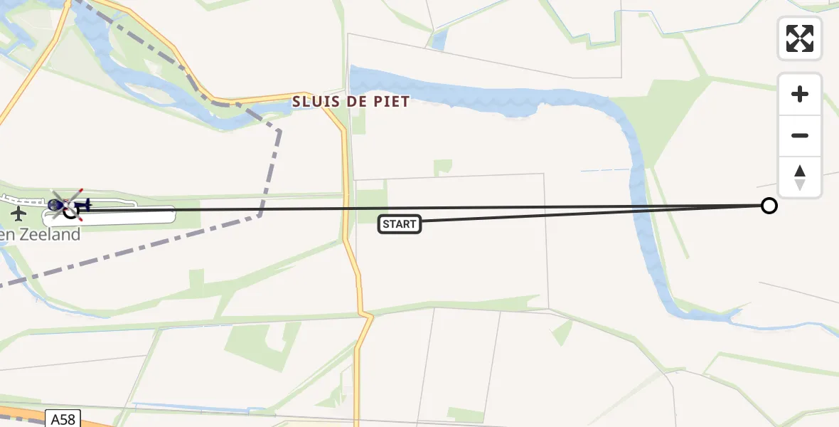 Vluchtroute Politiehelikopter van 's-Heer Arendskerke naar Vliegveld Midden-Zeeland