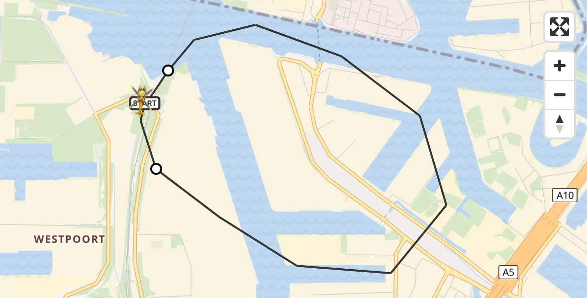 Vluchtroute Traumahelikopter van Amsterdam Heliport naar Amsterdam Heliport