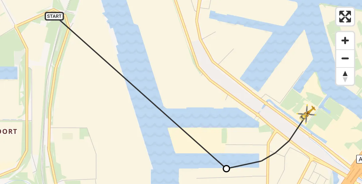 Vluchtroute Traumahelikopter van Amsterdam Heliport naar Amsterdam