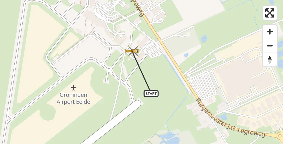 Vluchtroute Traumahelikopter van Groningen Airport Eelde naar Groningen Airport Eelde