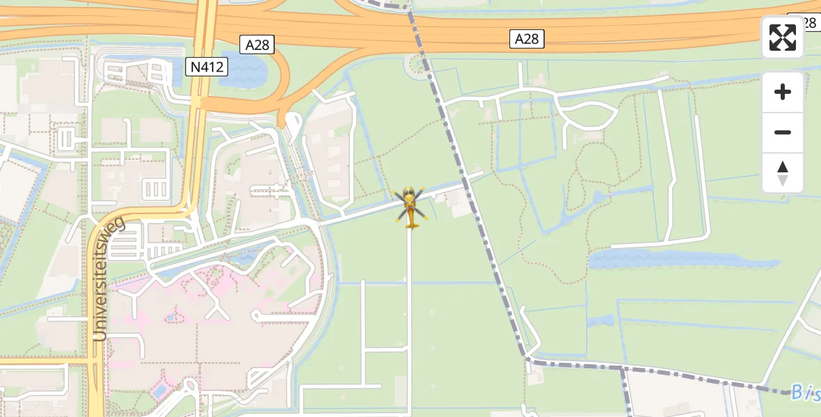 Vluchtroute Traumahelikopter van Universitair Medisch Centrum Utrecht naar Universitair Medisch Centrum Utrecht