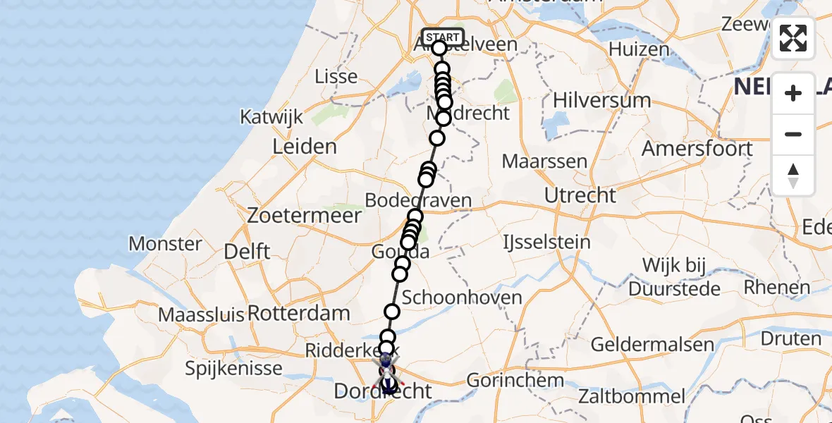 Vluchtroute Politiehelikopter van Amsterdam Vliegveld Schiphol naar Papendrecht