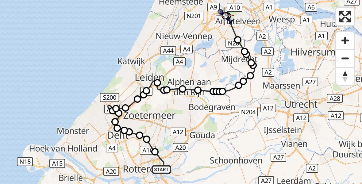 Vluchtroute Politiehelikopter van Rotterdam naar Amsterdam Vliegveld Schiphol