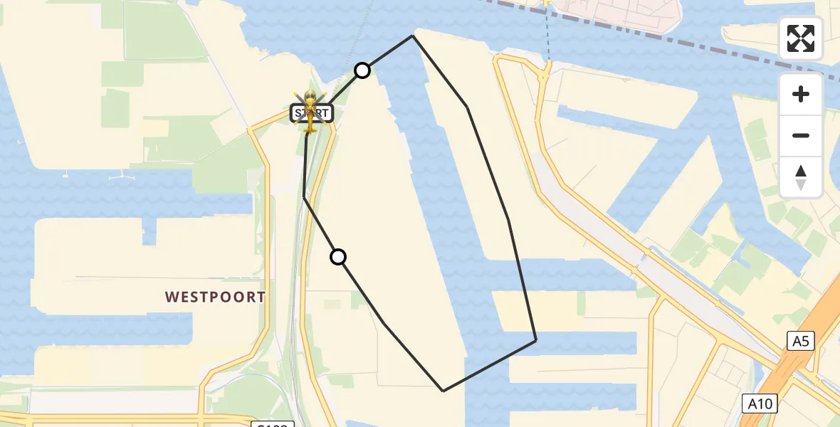 Vluchtroute Traumahelikopter van Amsterdam Heliport naar Amsterdam Heliport