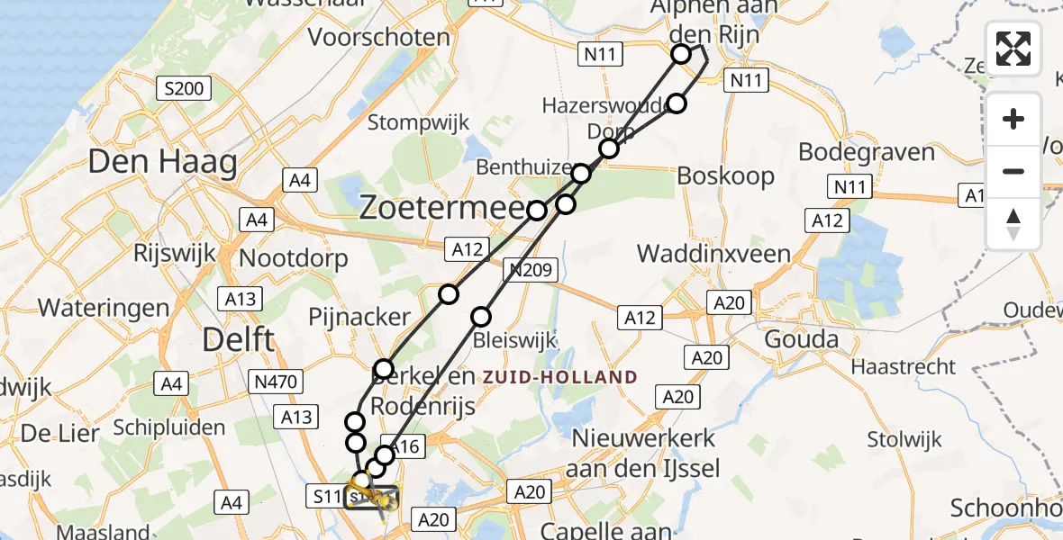 Vluchtroute Traumahelikopter van Rotterdam The Hague Airport naar Rotterdam The Hague Airport