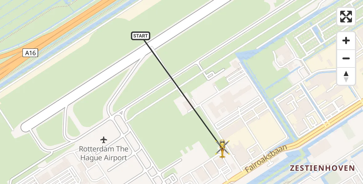 Vluchtroute Traumahelikopter van Rotterdam The Hague Airport naar Rotterdam The Hague Airport