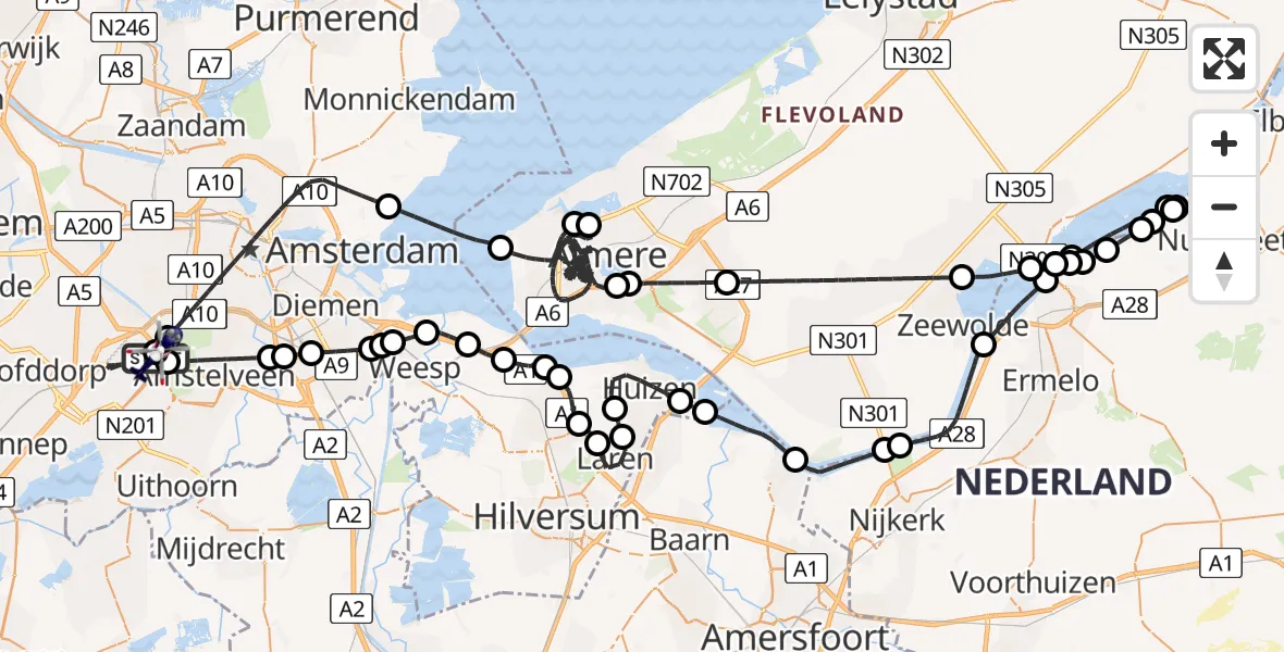 Vluchtroute Politiehelikopter van Amsterdam Vliegveld Schiphol naar Amsterdam Vliegveld Schiphol