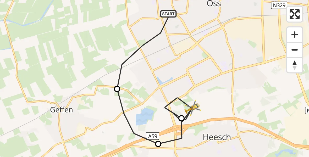 Vluchtroute Traumahelikopter van Oss naar Oss