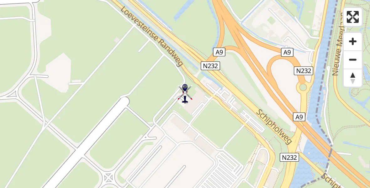 Vluchtroute Politiehelikopter van Amsterdam Vliegveld Schiphol naar Amsterdam Vliegveld Schiphol