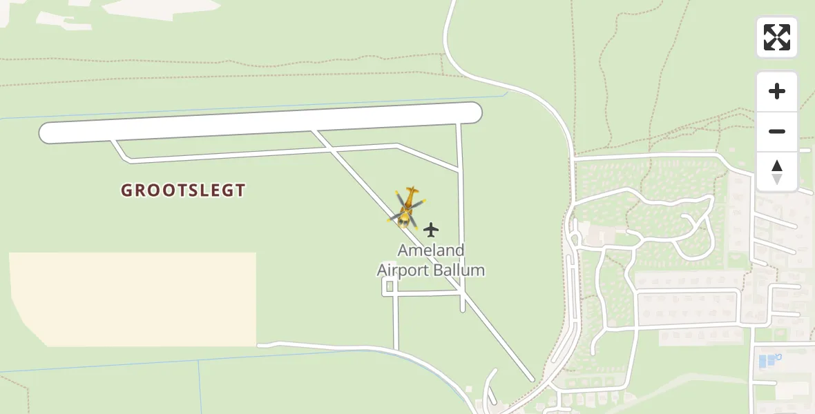 Vluchtroute Ambulancehelikopter van Ameland Vliegveld Ballum naar Ameland Vliegveld Ballum